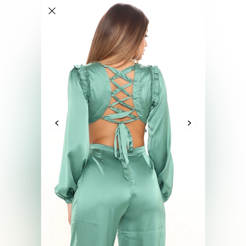 Fashion Nova Ruffle Satin Jumpsuit - Picture 3 of 6